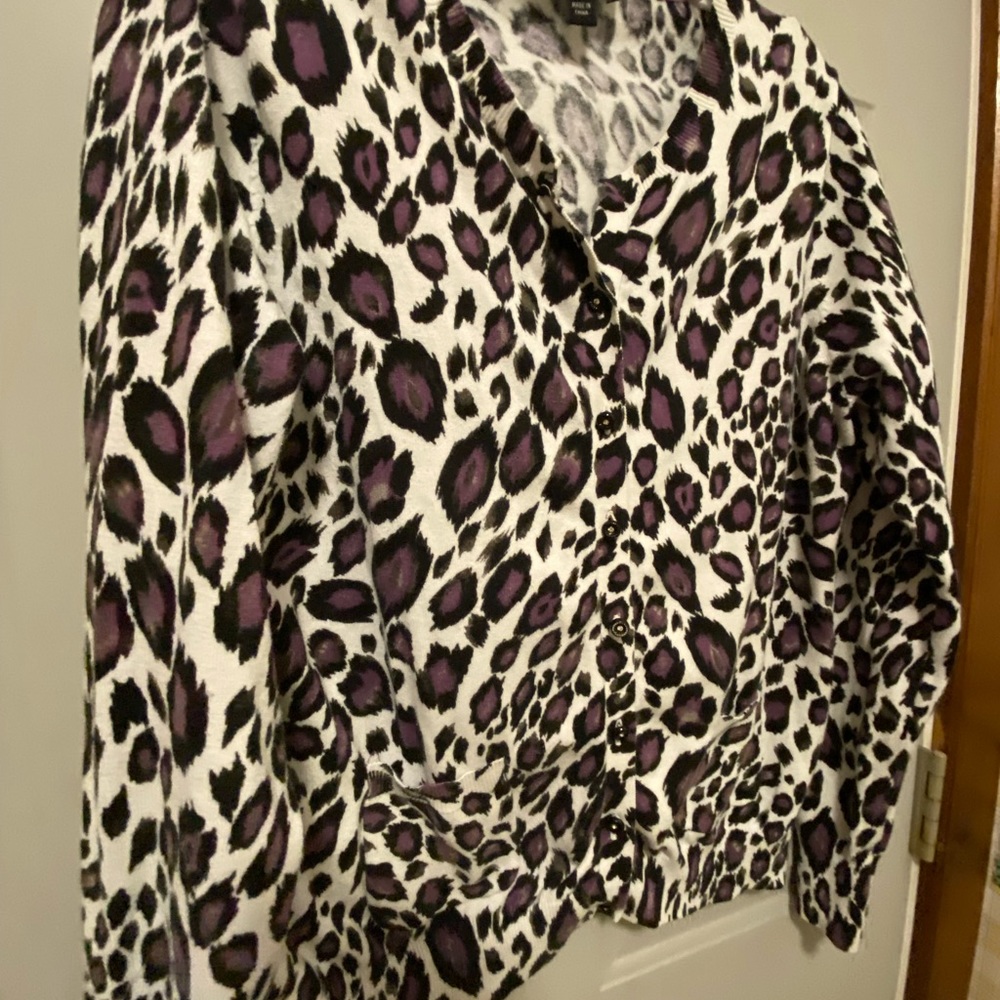 Animal print cardigan.